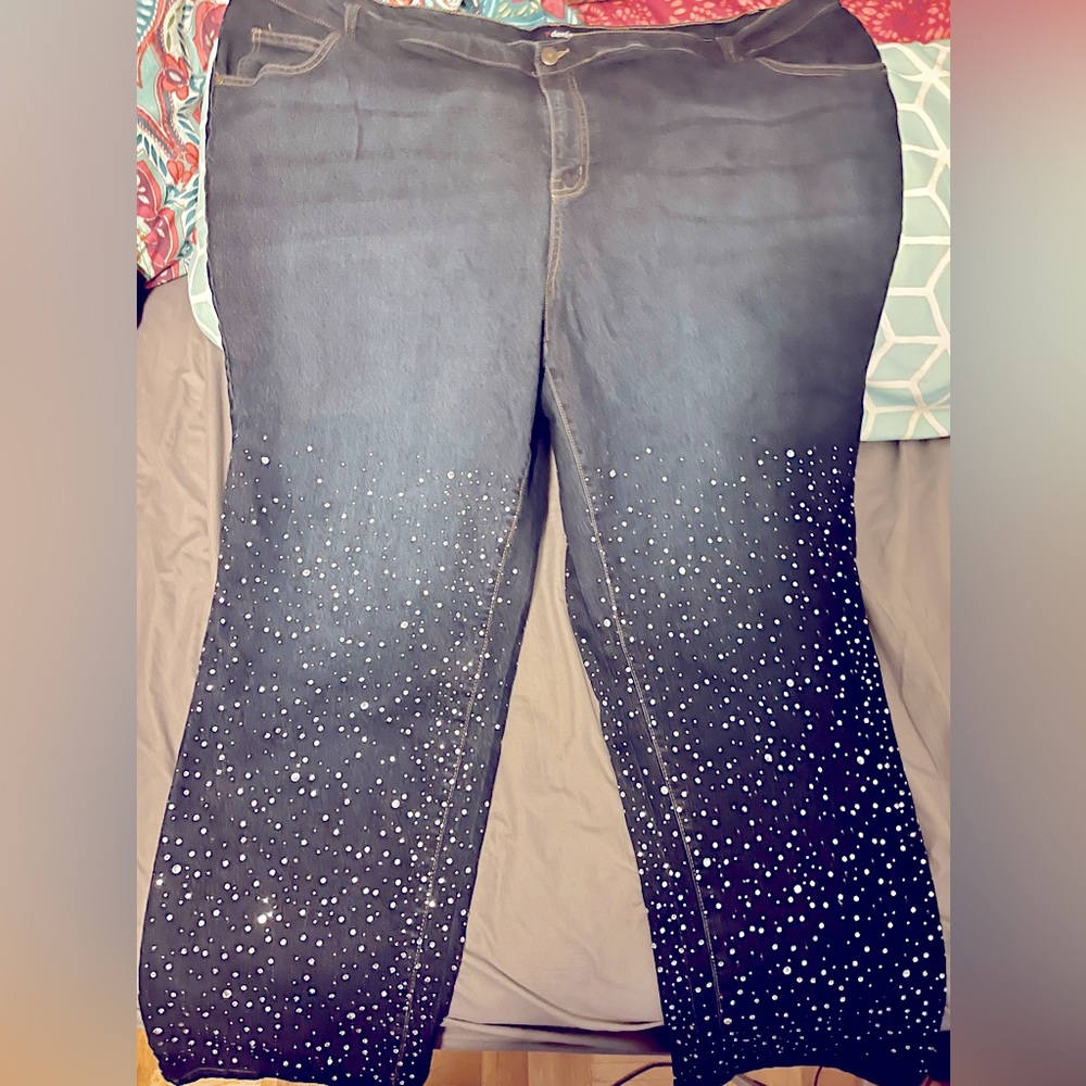 28W Crystal Embellished Stretch Blue Jeans by Denim 24/7